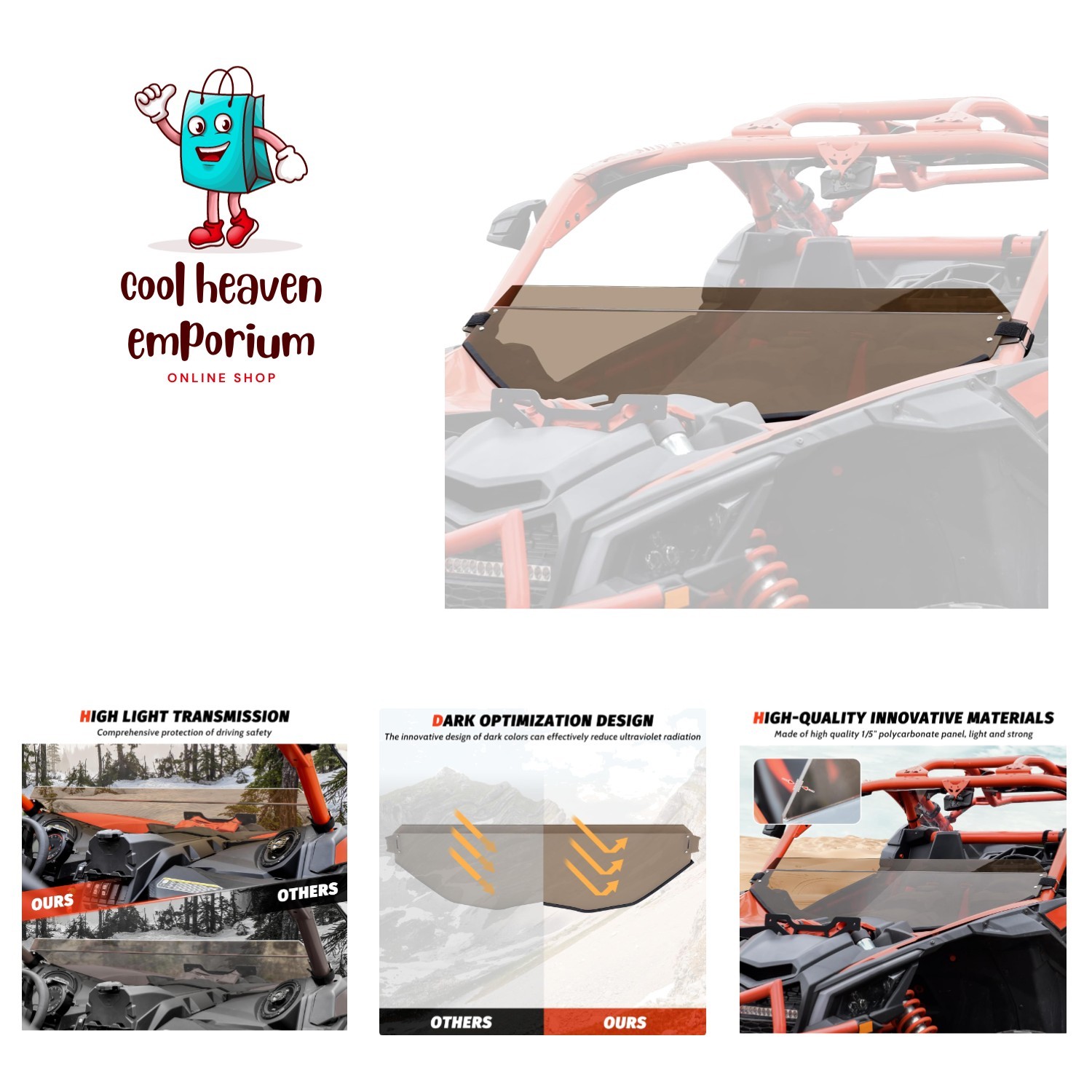 X3 Dark Tinted Half Windshield, Poly Vented Mid Windscreen Window for Can-Am …