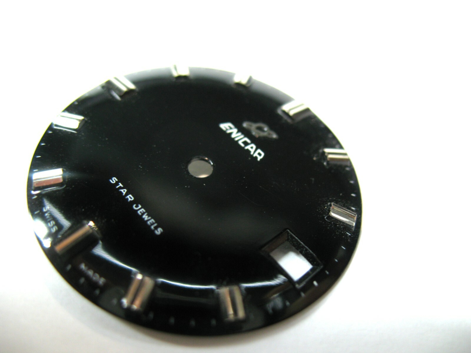 ENICAR 1145 NEW STAR JEWEL BLACK DIAL SILVER BATONS 28.80MM DIAMETER