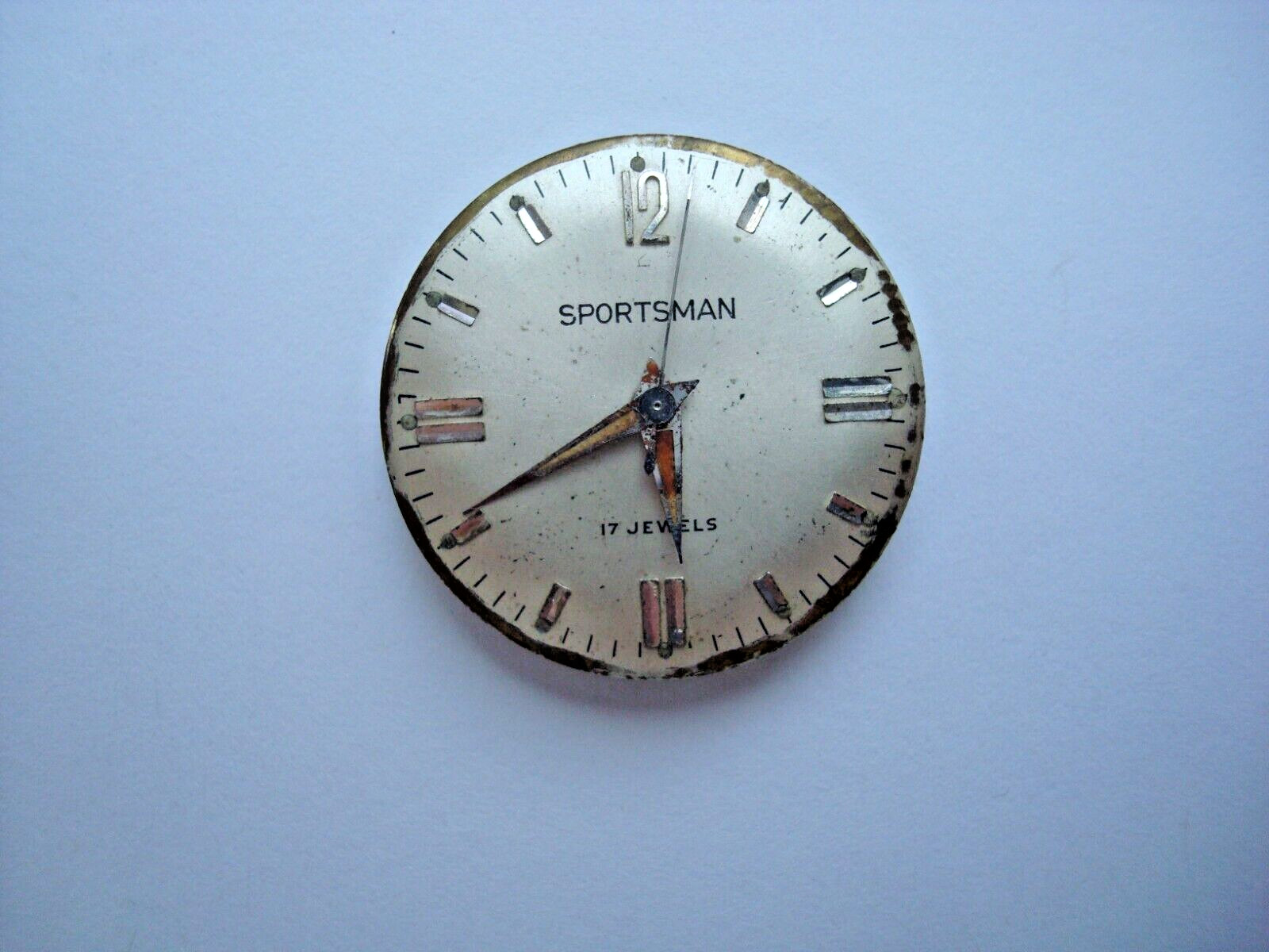 Sportsman Men’s Watch Movement 17j. Manual Wind up AS Is for Parts- Read