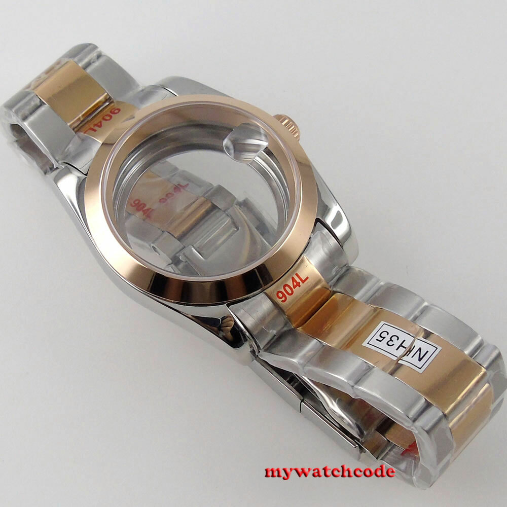 36mm sapphire glass two tone Watch Case fit NH35 NH36 NH38 rose golden case
