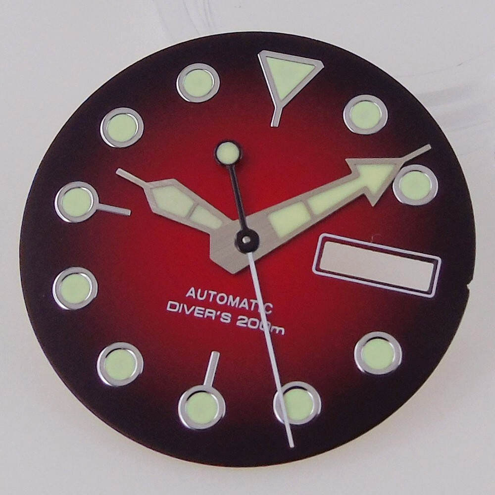 29mm Black Red Gradient Dial Luminous Marks Fit SKX Style NH36 NH36A movement