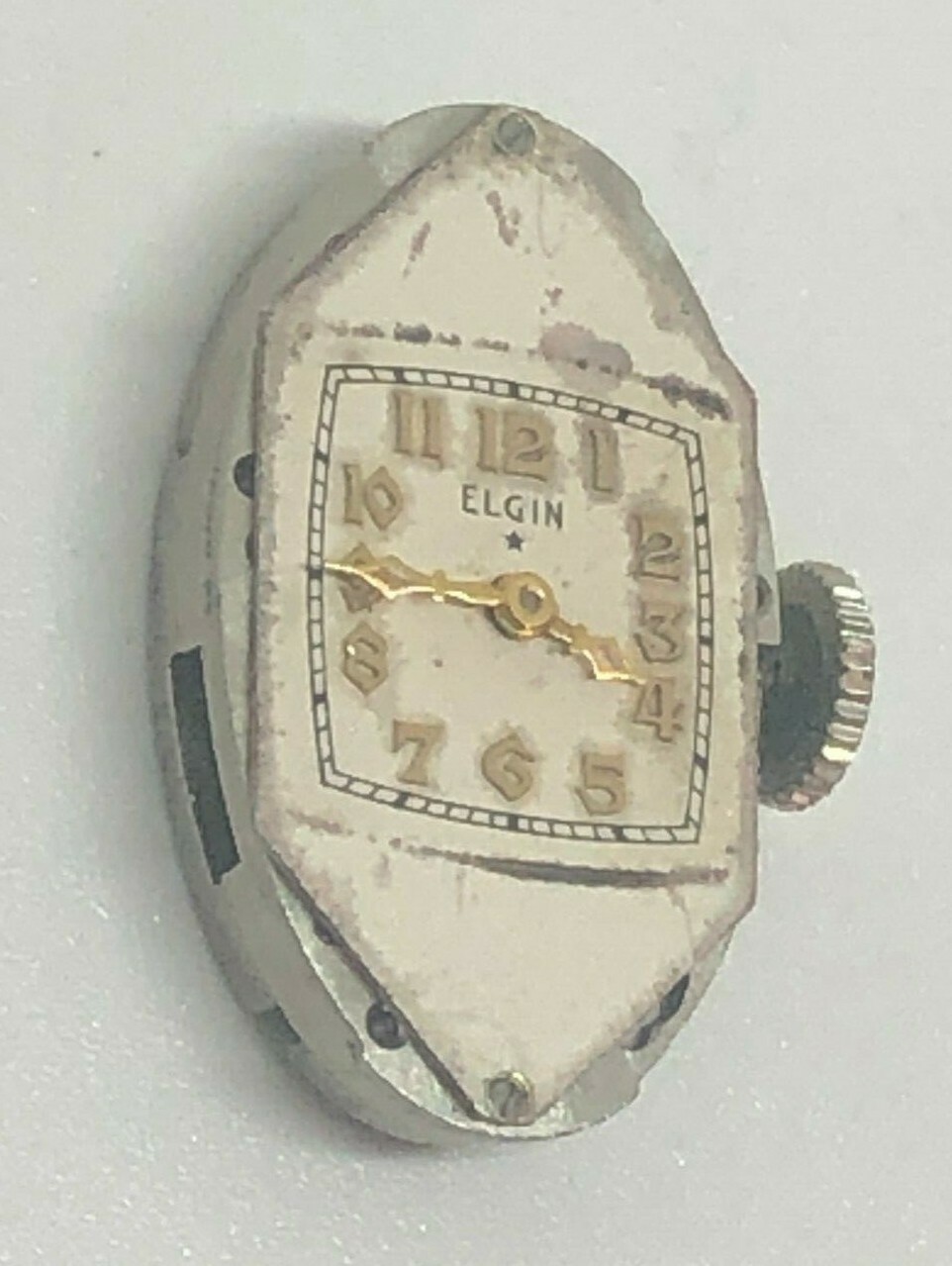 Elgin Movement 17 Jewels White Dial Gold Markers Gold Hands Original Steel Crown