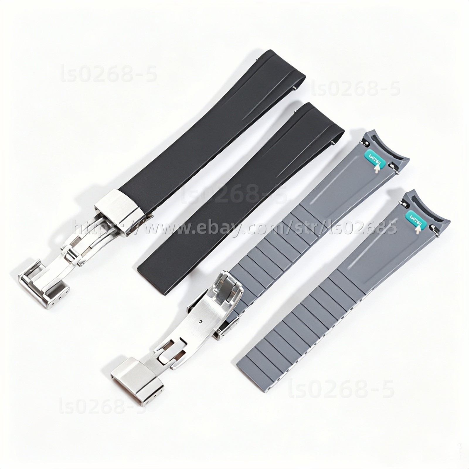 20mm Fluororubber Watch Strap Quick Release Folding Buckle Extended Length