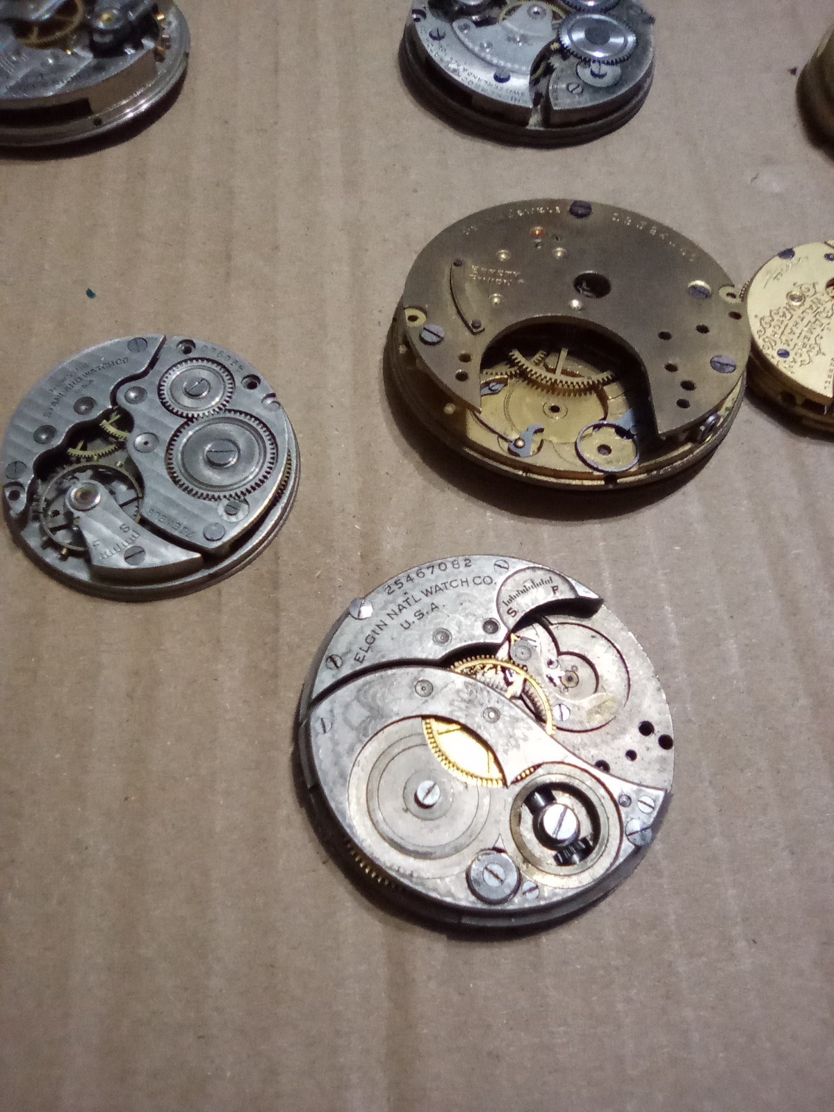 VTG Elgin,Waltham,Nickerbocker Pocket Watch Movements Parts Repair Lot Of 9