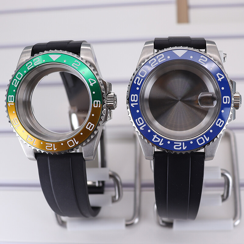 40mm Watch Case+Rubber Strap GMT one-way 120 turn Ceramic Bezel For Nh35 nh36/38