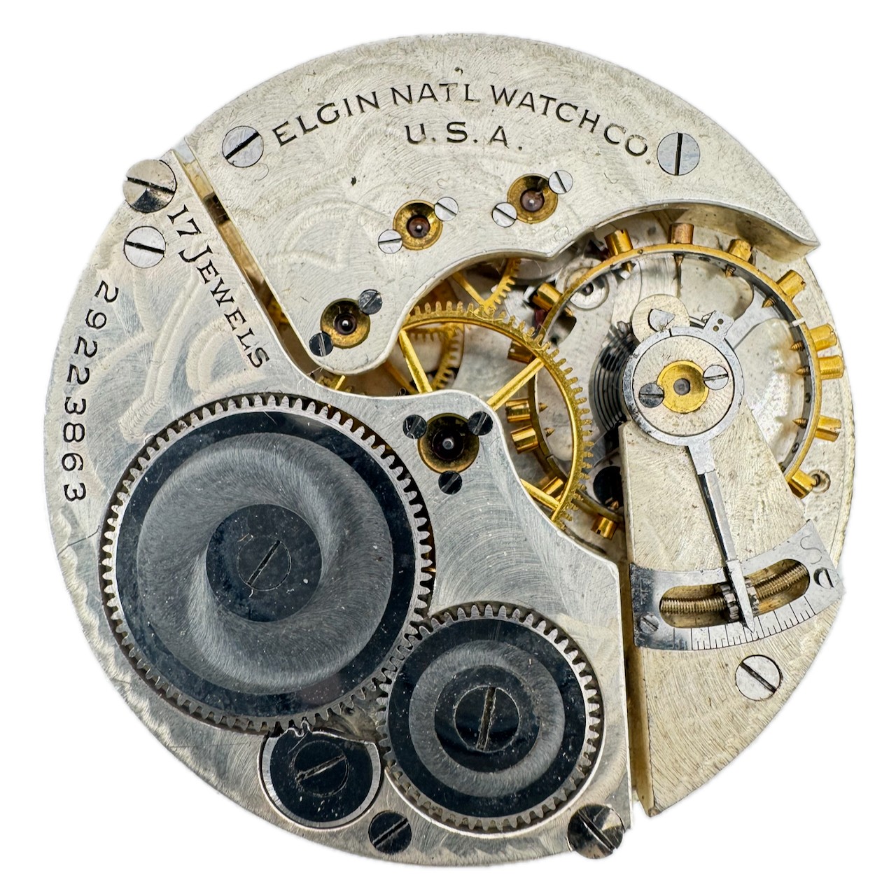 Vintage 16s 1927 Elgin 17J Mechanical Open Face Pocket Watch Movement 387 Runs