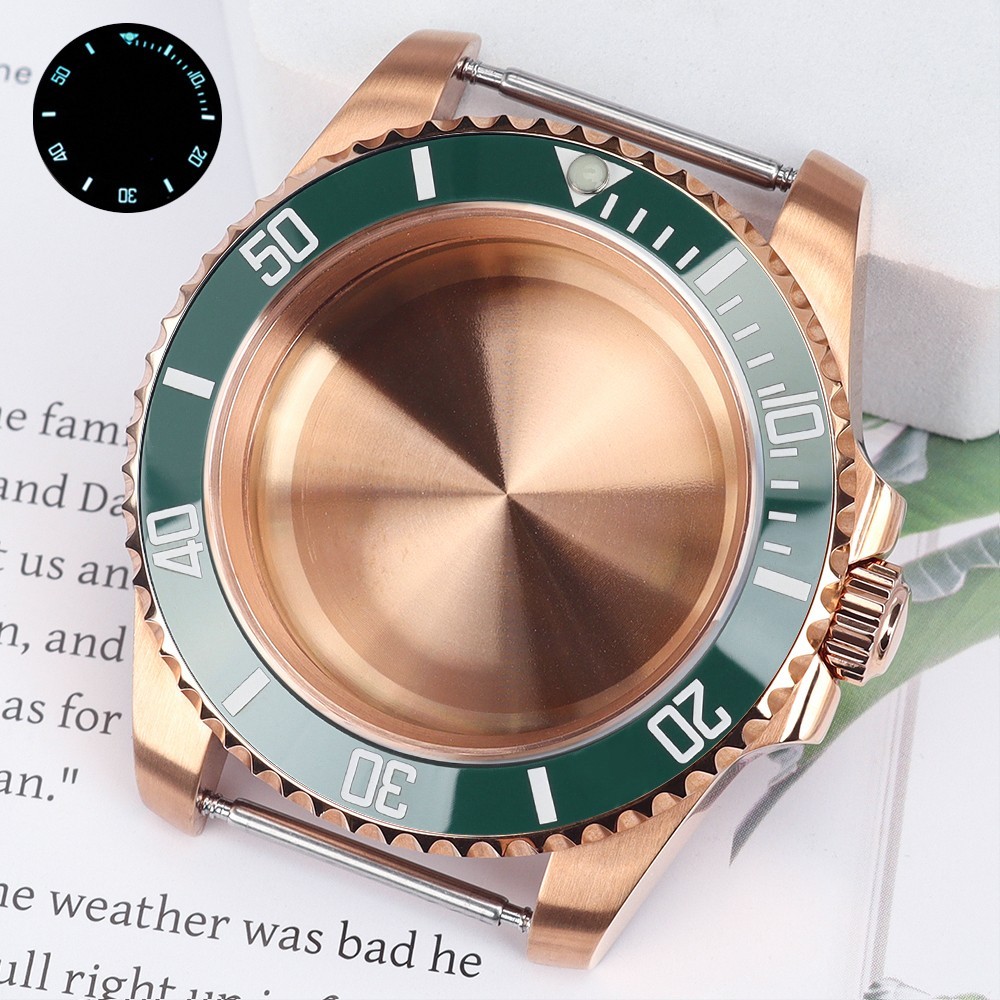 40mm Pilot Watch Case Rose Gold SUB Bezel For Seiko NH35 34 Miyota 8215 Movement