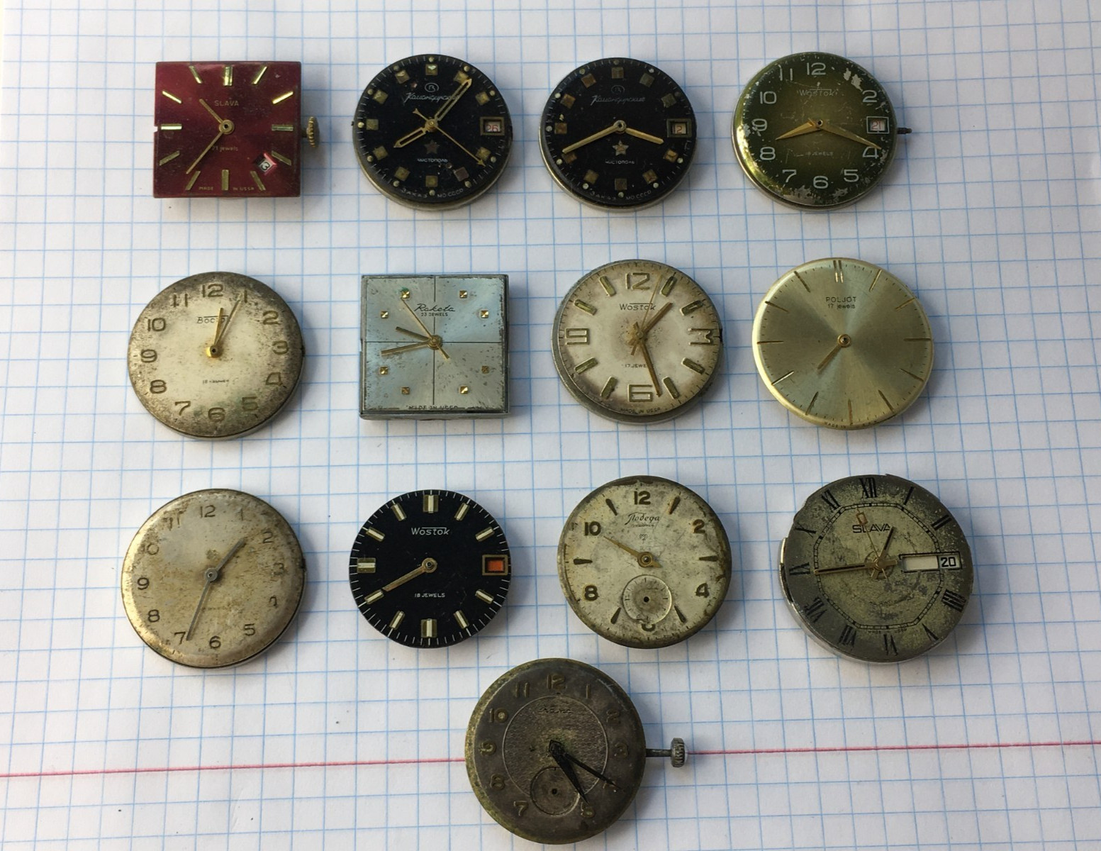 MOVEMENTS (13pcs) FOR MENS WRIST WATCH Slava Vostok Raketa USSR for parts