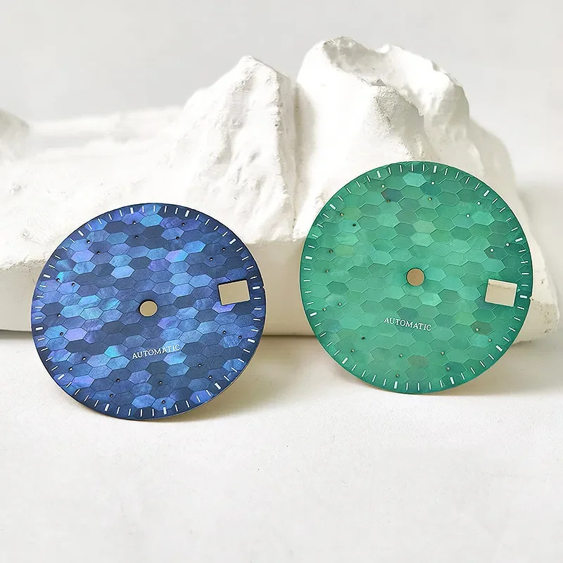 28.5mm Dial Purple Red Mosaic Mother of Pearl Watch Face BGW9 C3 Lume