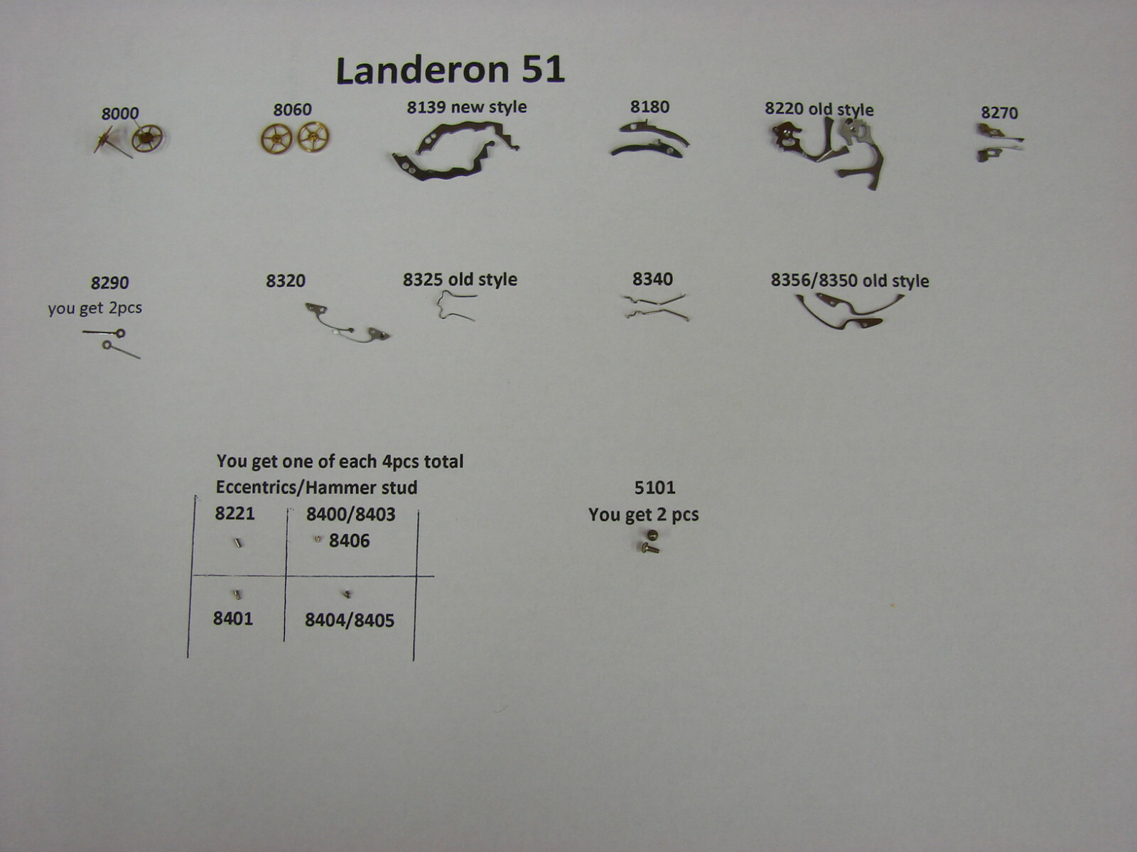 Landeron caliber 51 chrono parts 8000, 8139, 8400, 8406, 8220, 8270, 8180, 8340+