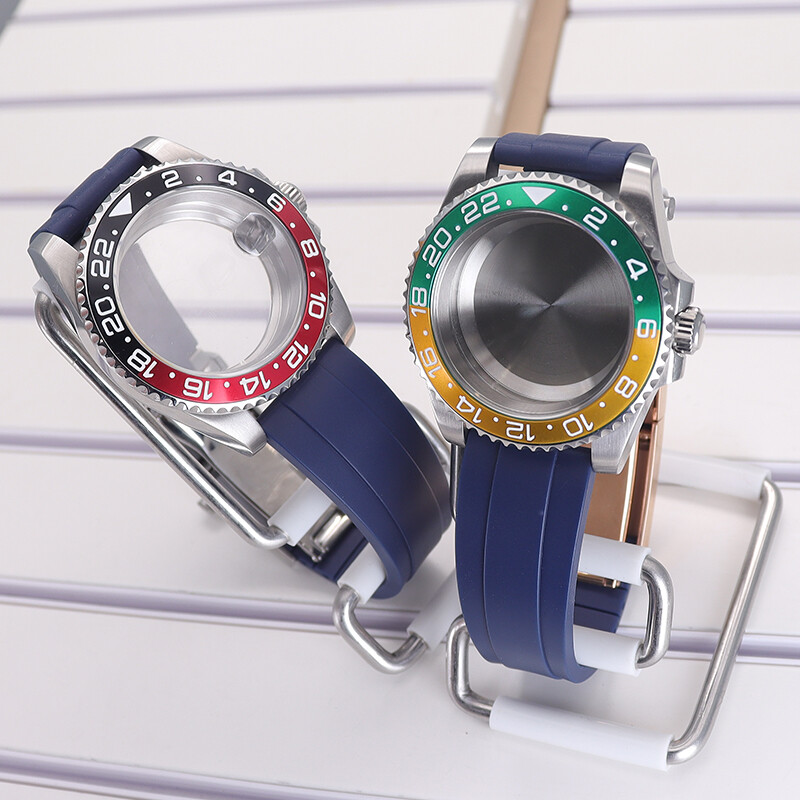 40mm Watch Case Part 20mm Rubber bracelet sliding lock GMT Insert Ceramic bezel