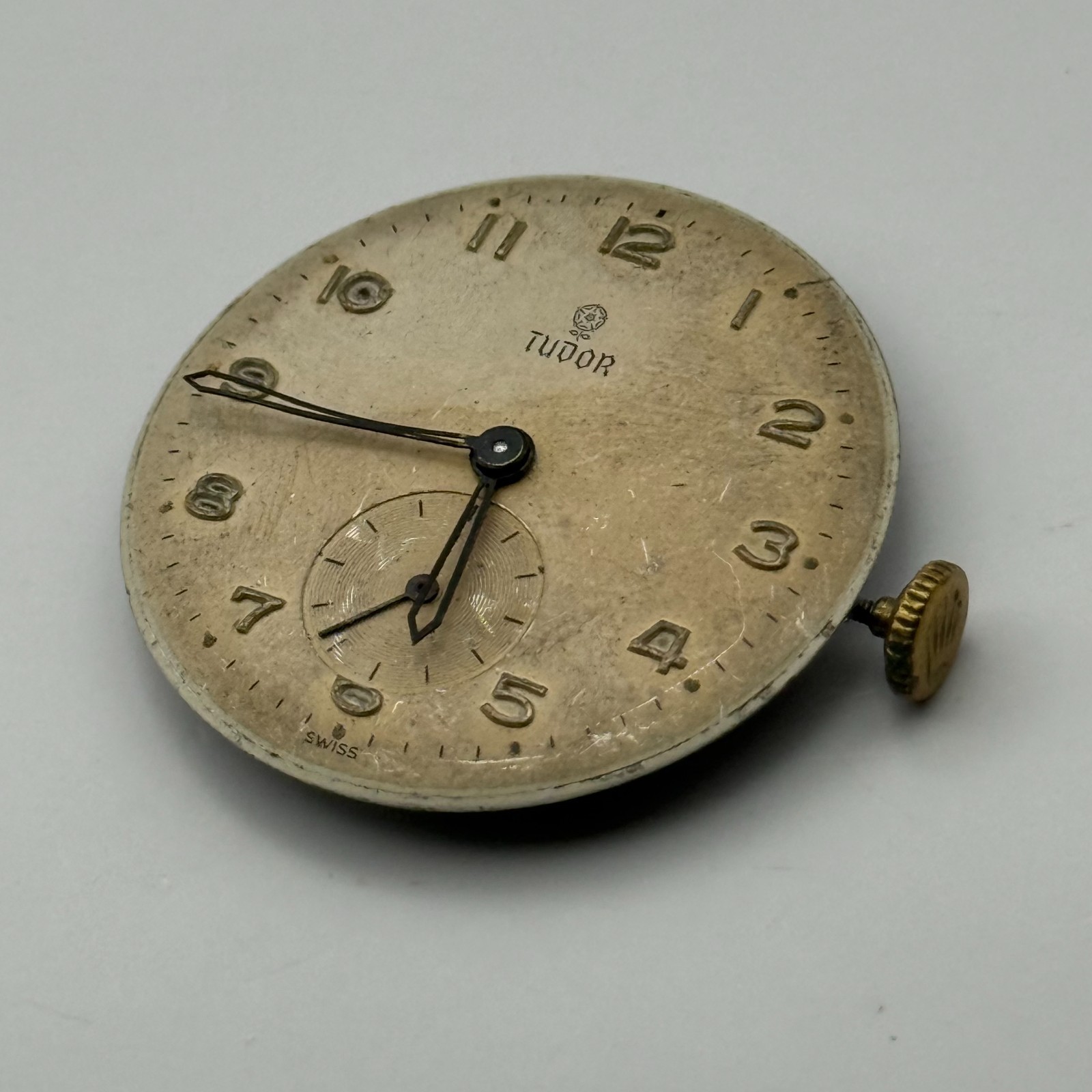Tudor Watch Movement Running FEF 290 Rolex Crown For Parts / Restoration 23.6mm