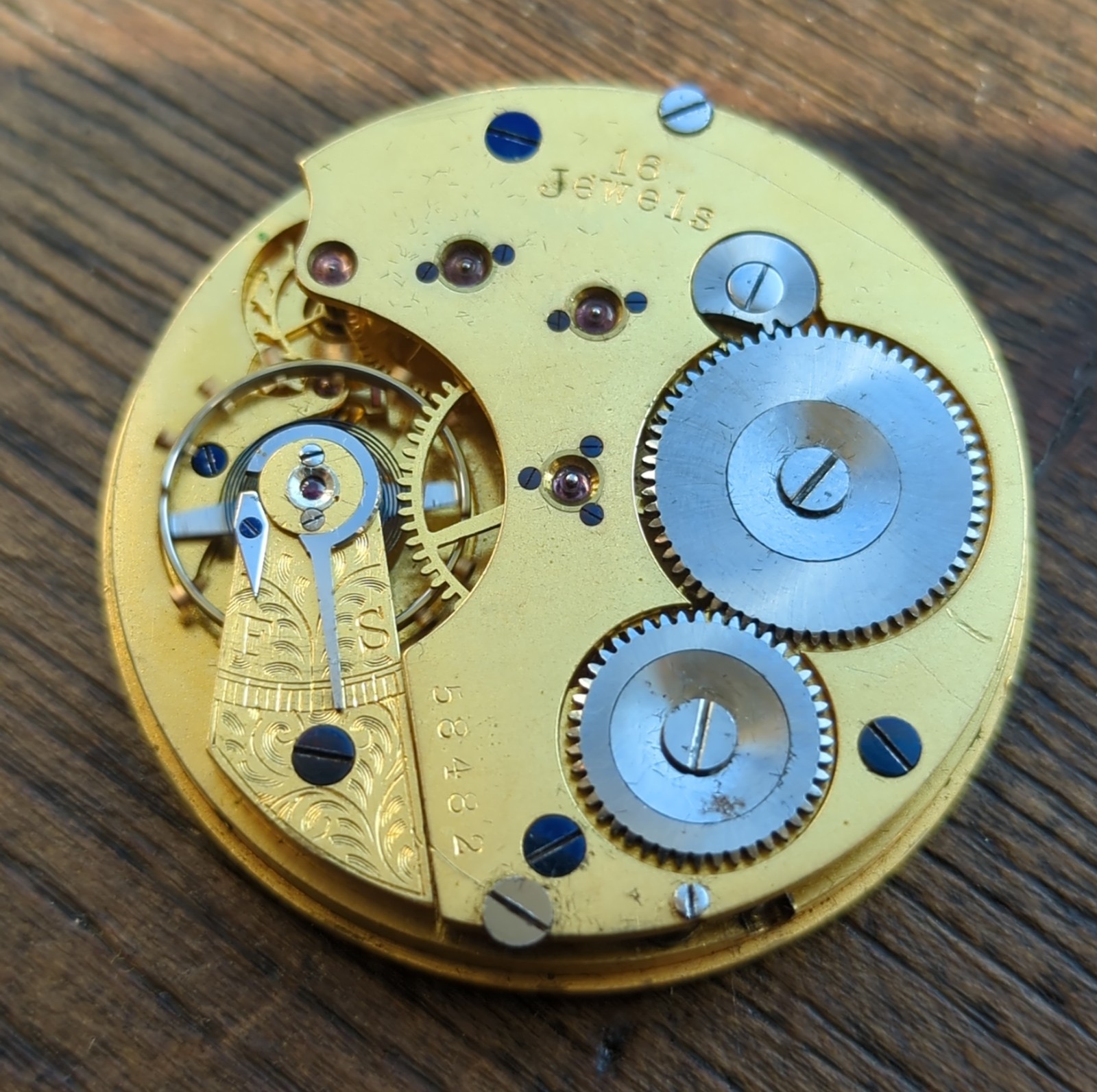 H. Williamson English Pocket Watch Movement 16 Jewels Ticking but Stops (G81)