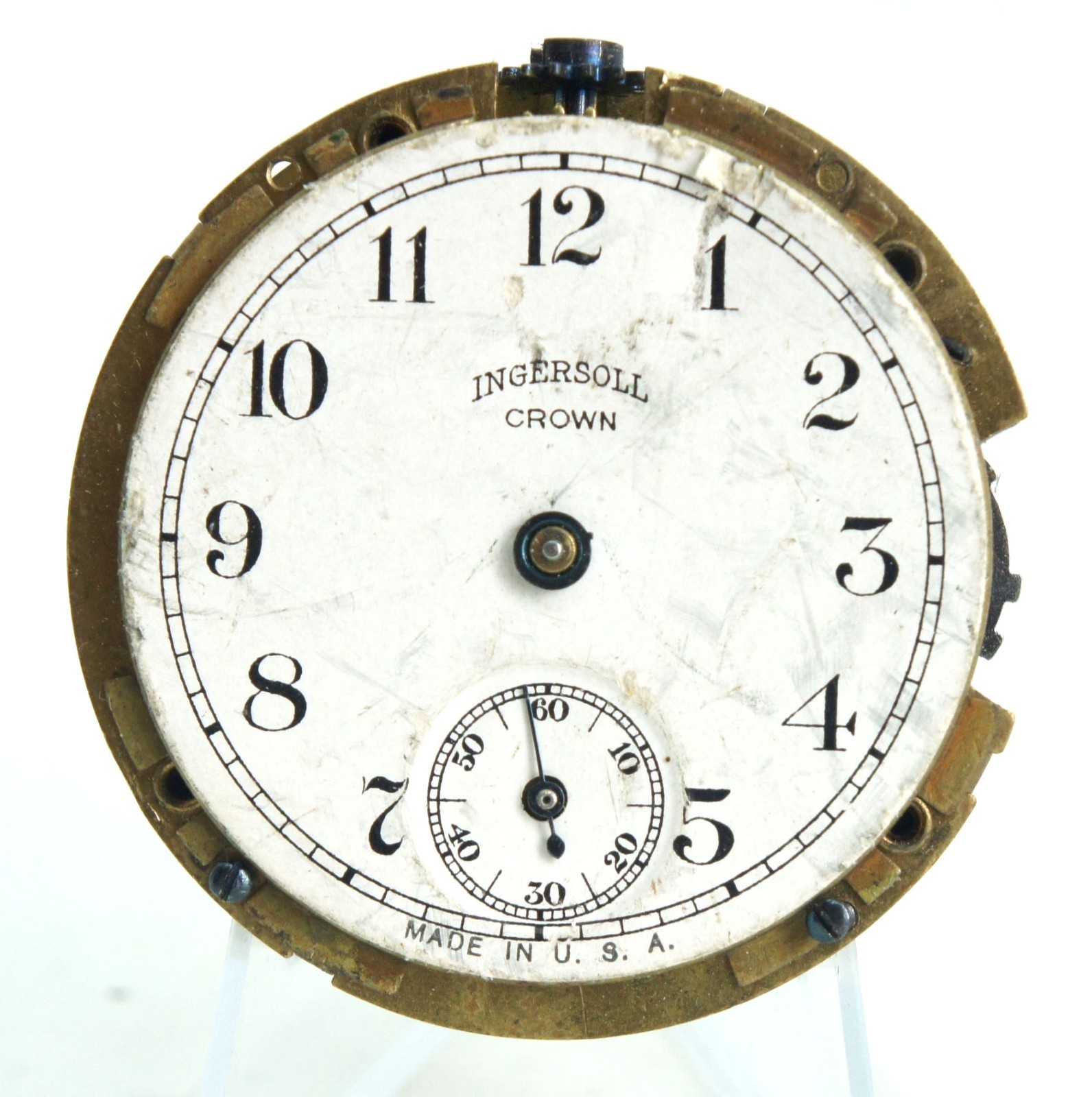 VINTAGE INGERSOL CROWN USA SPOCKET WATCH MOVEMENT 45 mm BALANCE EXC!