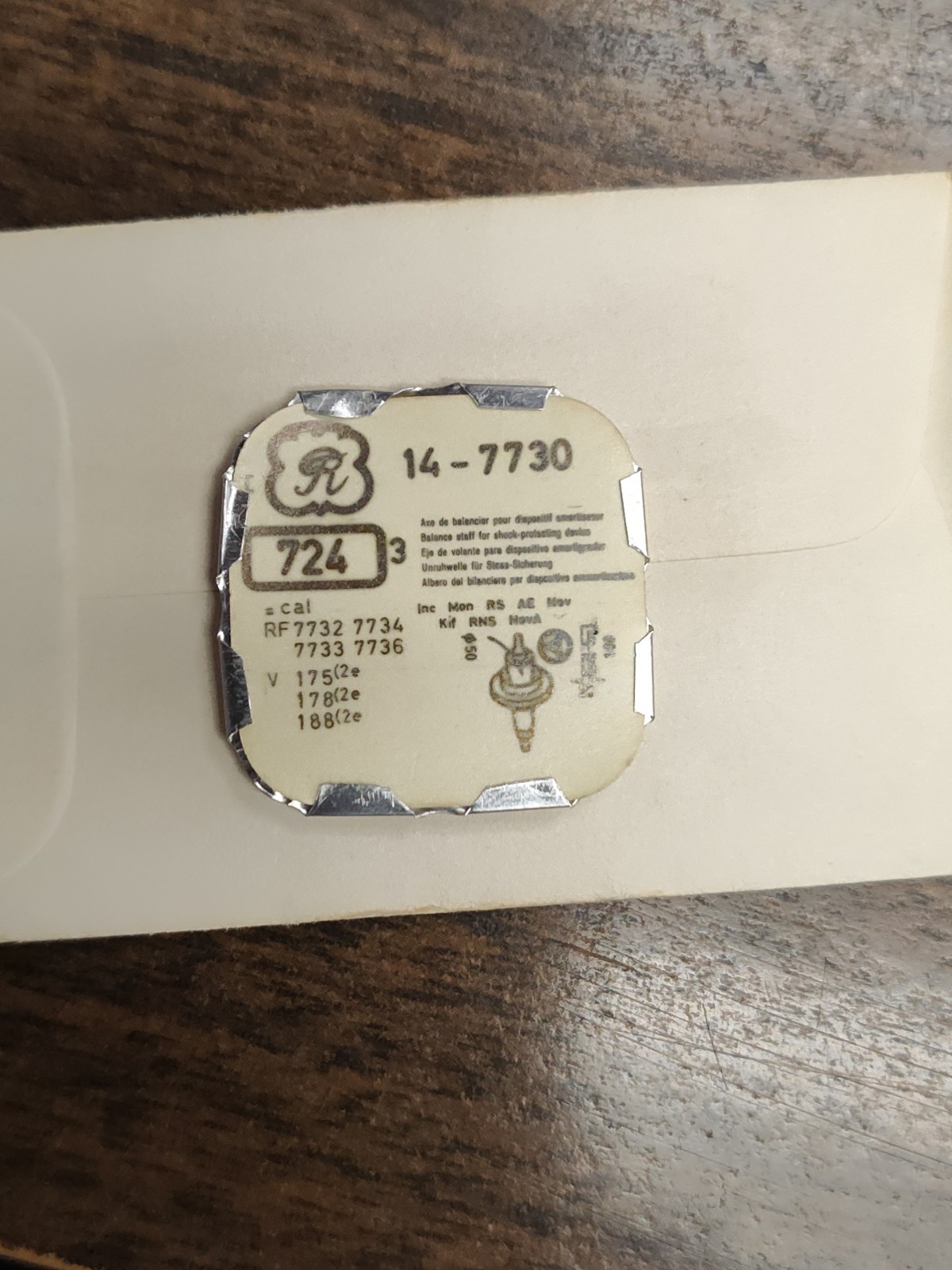 New Old Stock R Valjoux 14- 7730 BALANCE STAFF NON SHOCK PART 724.