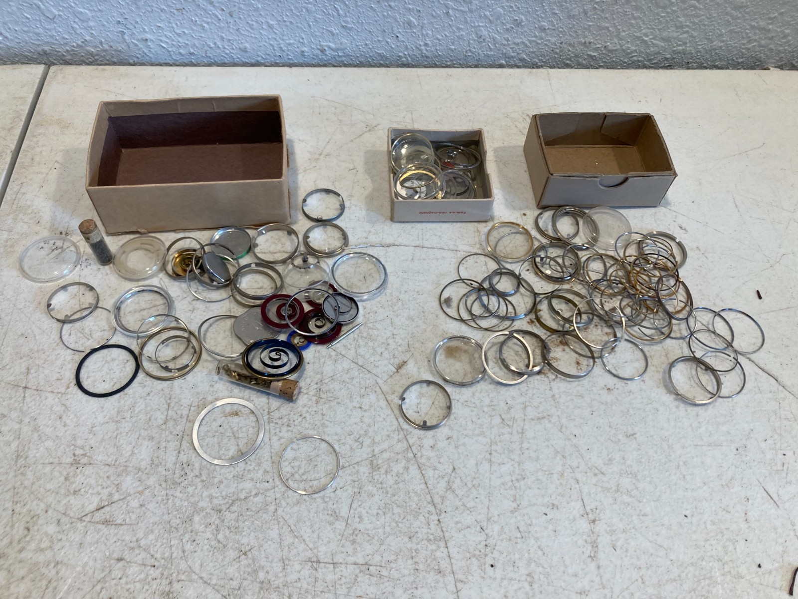 Large Vintage Watch Crystal Bezel & Retaining Ring Parts Lot Glass Acrylic