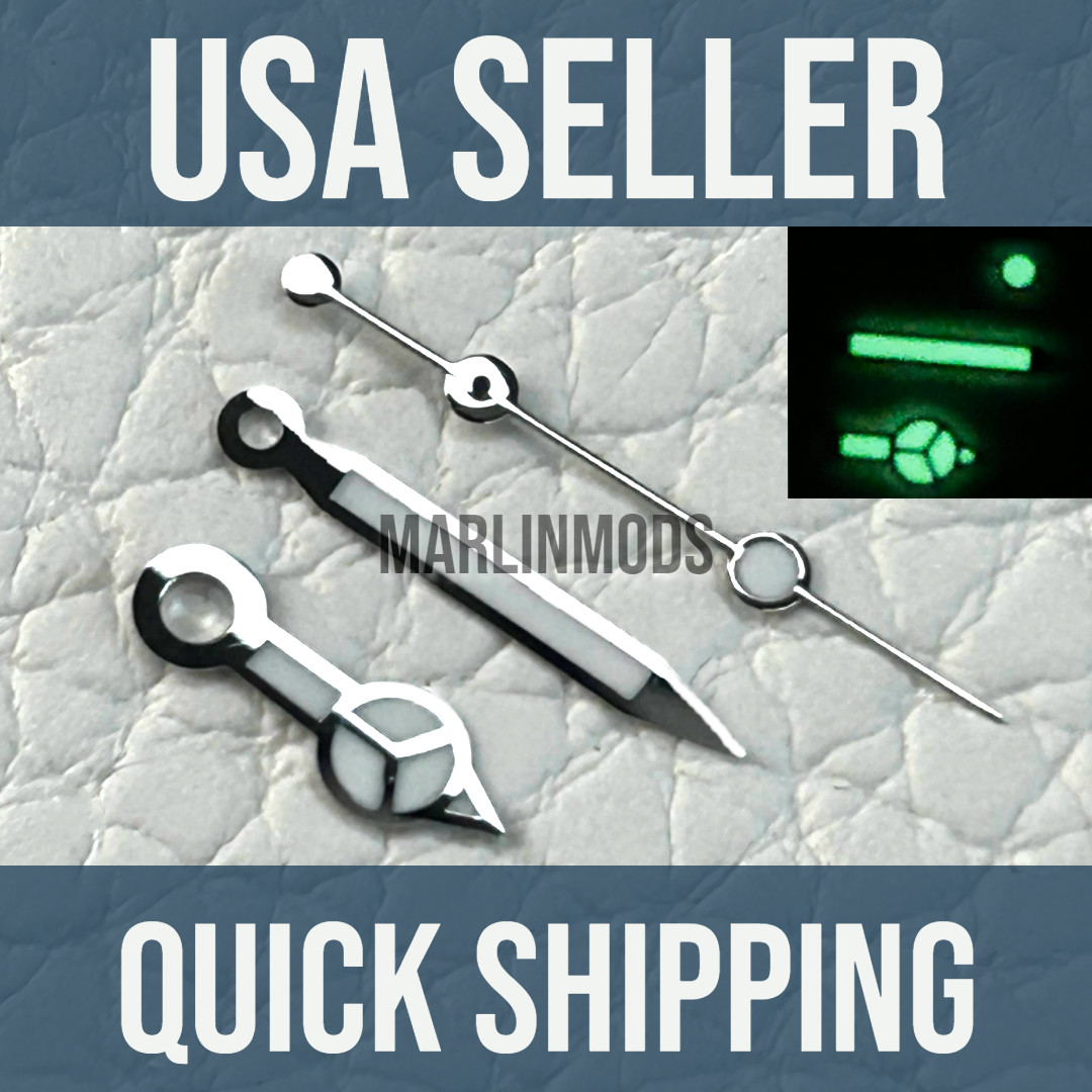 Silver “Merc” Sub Style Hands for NH35,NH36,7s26,7s36 SKX007 MOD. Green Luminous