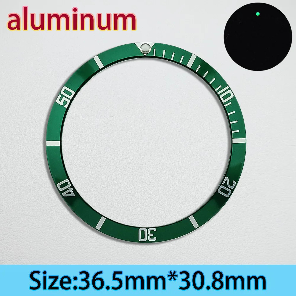 Aluminium Bezel Insert 36.5mm Green Luminous For NH35/36 Diving Ring