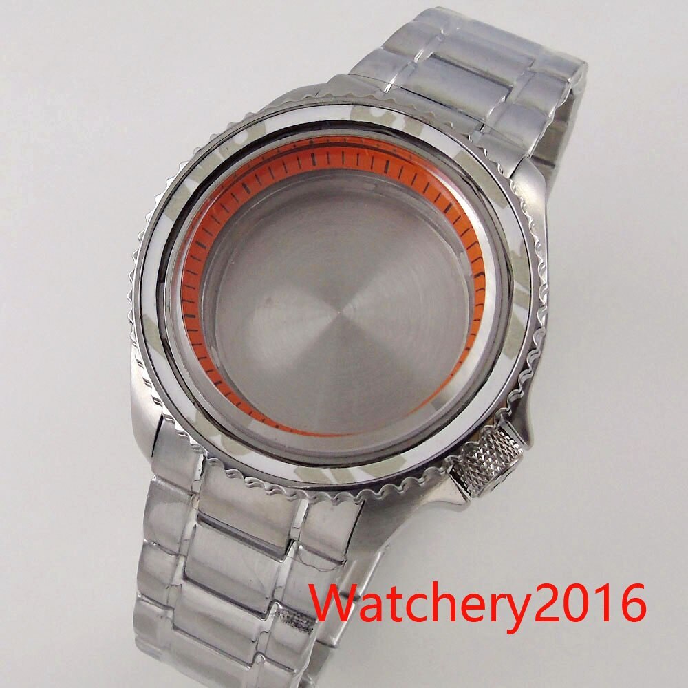 42mm 3.8 Watch Case fit NH35 NH36 SKX007 waterproof Sapphire Orange chapter Ring