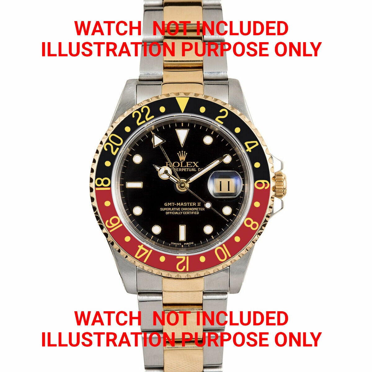 Black Red Replacement Bezel Insert With Gold Bezel 37.70mm x 30.70mm For Rolex