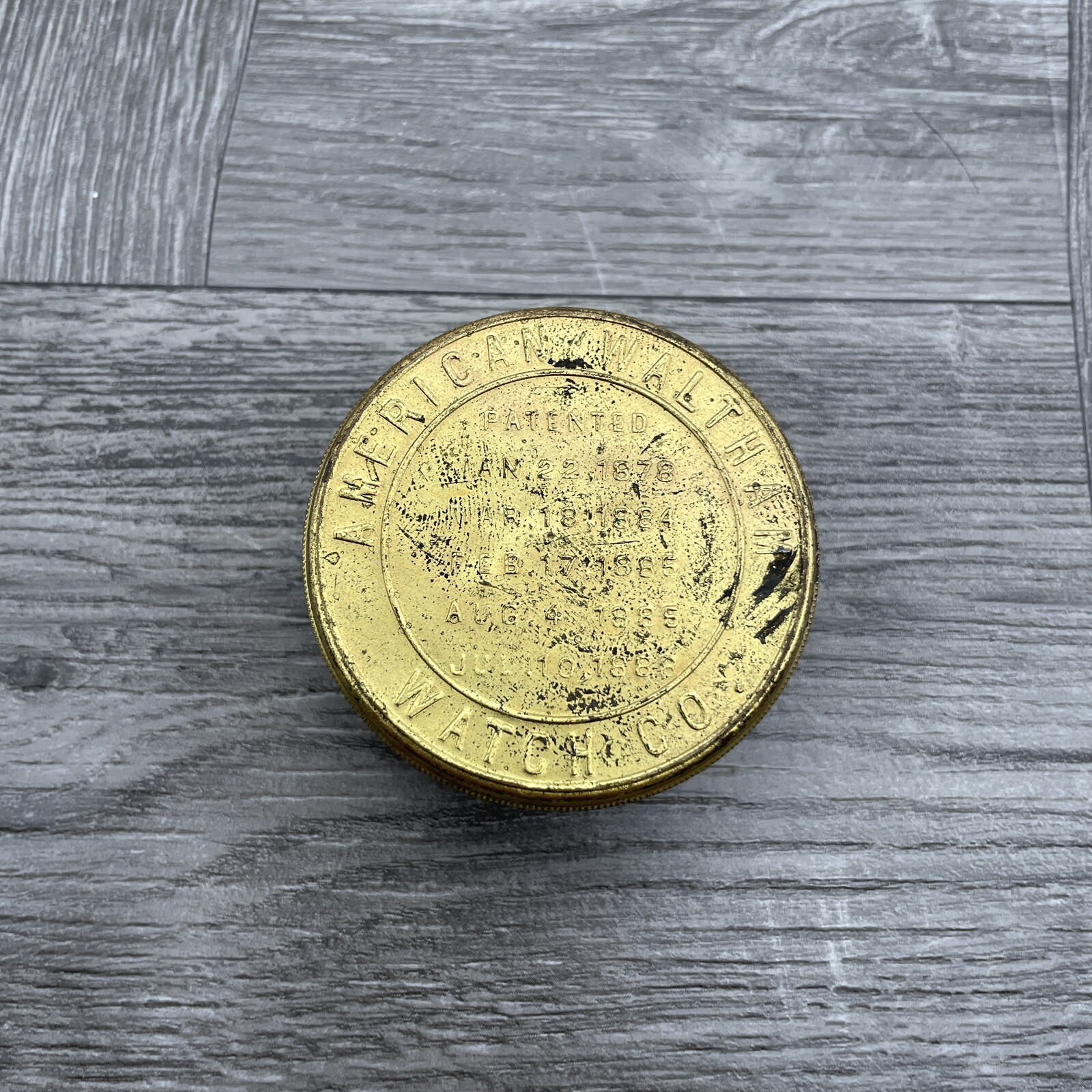 Vintage American Waltham Watch Co. Brass Pocket Movement Holder Round W/Label