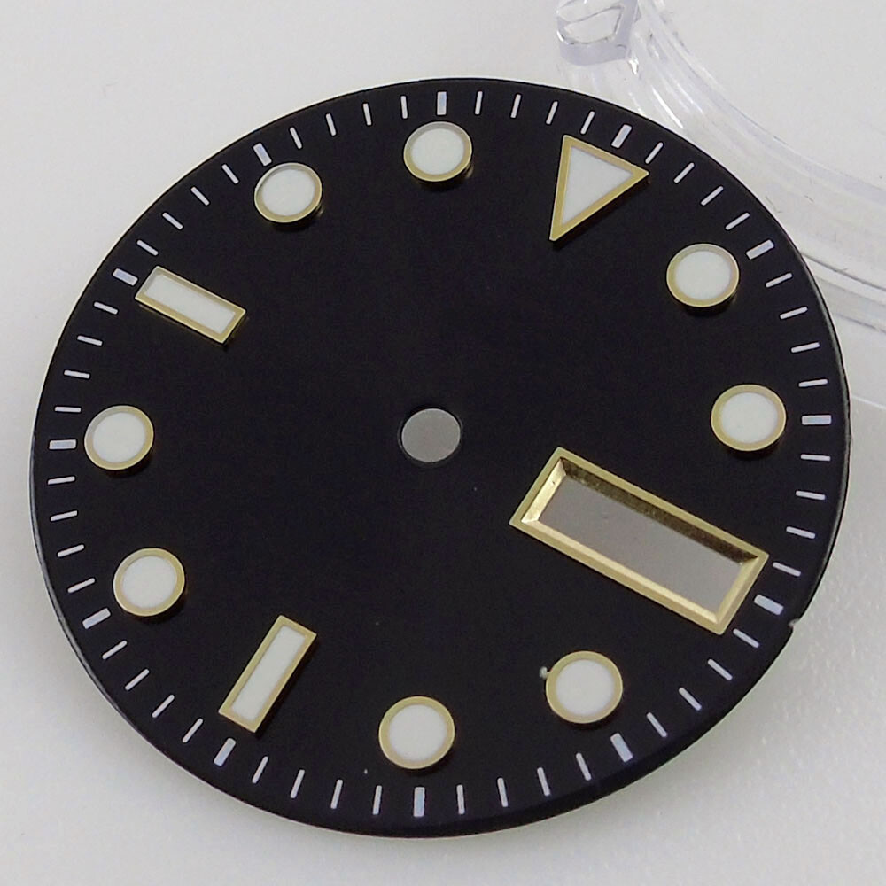 29mm Black Watches Dial Face For NH36A Movement Green Luminous Date Week Window