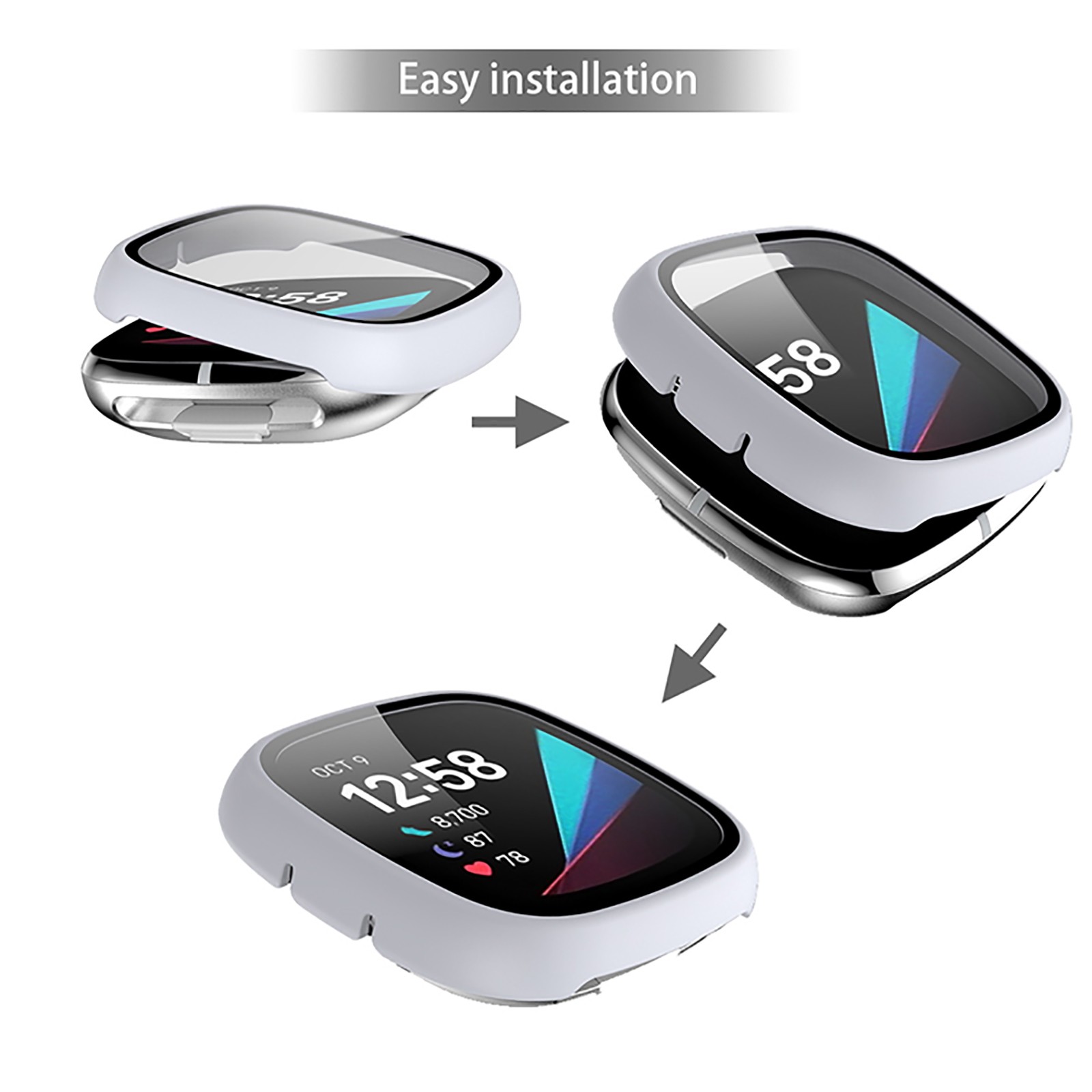 Watch Case PC+Tempered Film Case Protective Case for Fitbit Versa 3/Sense