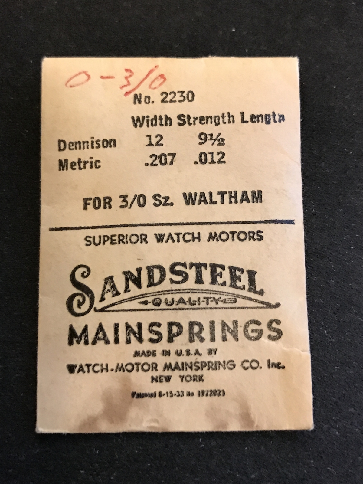 Sandsteel Mainspring for Waltham 0s & 3/0s #2230 – Steel