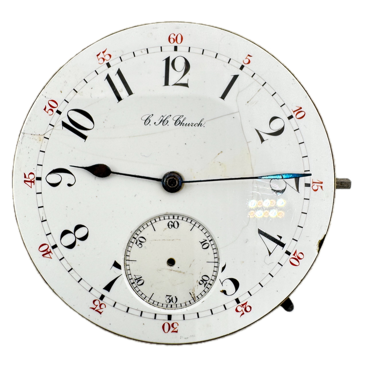 43 mm C.H. Church Mustache Lever Mechanical Pocket Watch Movement Agassiz