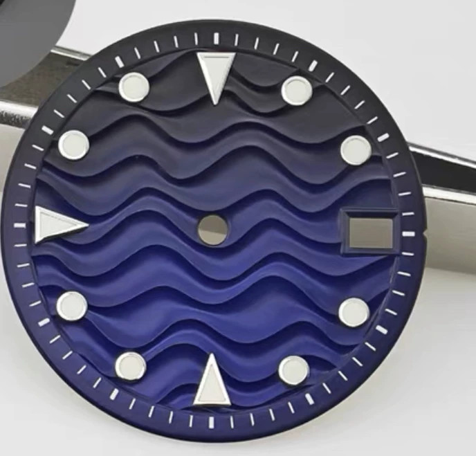 28.5mm Water Ripples Watch Dial Green Lume for Nh35 Nh36 Movement Watch Parts
