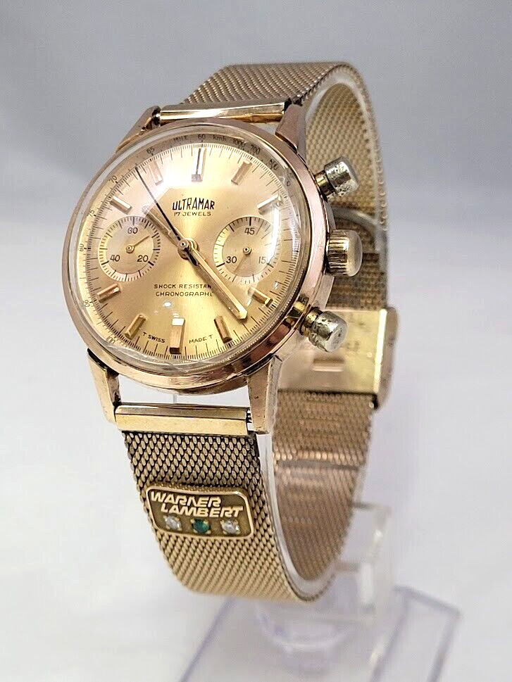 🔥🔥 Very.. Very Rare! & Vintage! ULTRAMAR – WARNER LAMBERT 10 K GF, Wristwatch!