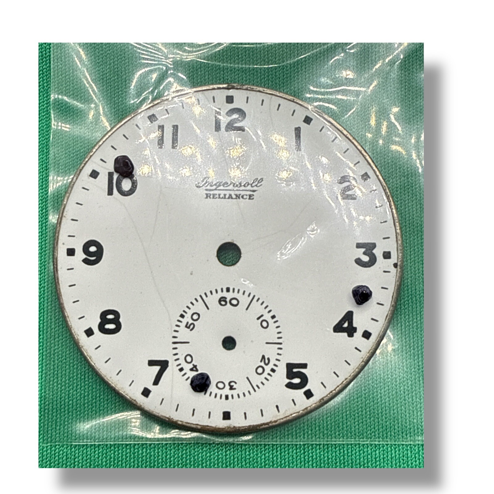 Ingersoll Reliance Pocket Watch Dial 16s 42.8 mm Arabic 9.8 VTG 2 Feet I1 Read!