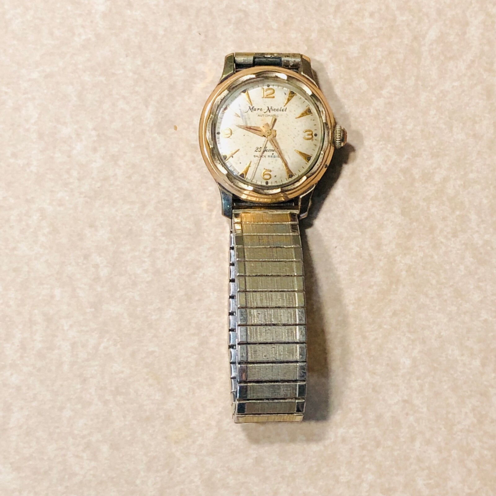 VINTAGE RARE MARC NICOLET 25 JEWEL MENS WATCH 20 MICRON CASE RUNS WELL