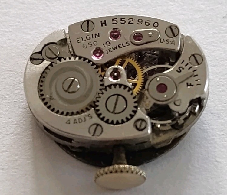 1950 Lady Elgin 650 19J Manual Wind Watch Movement With Dial Hands Runs