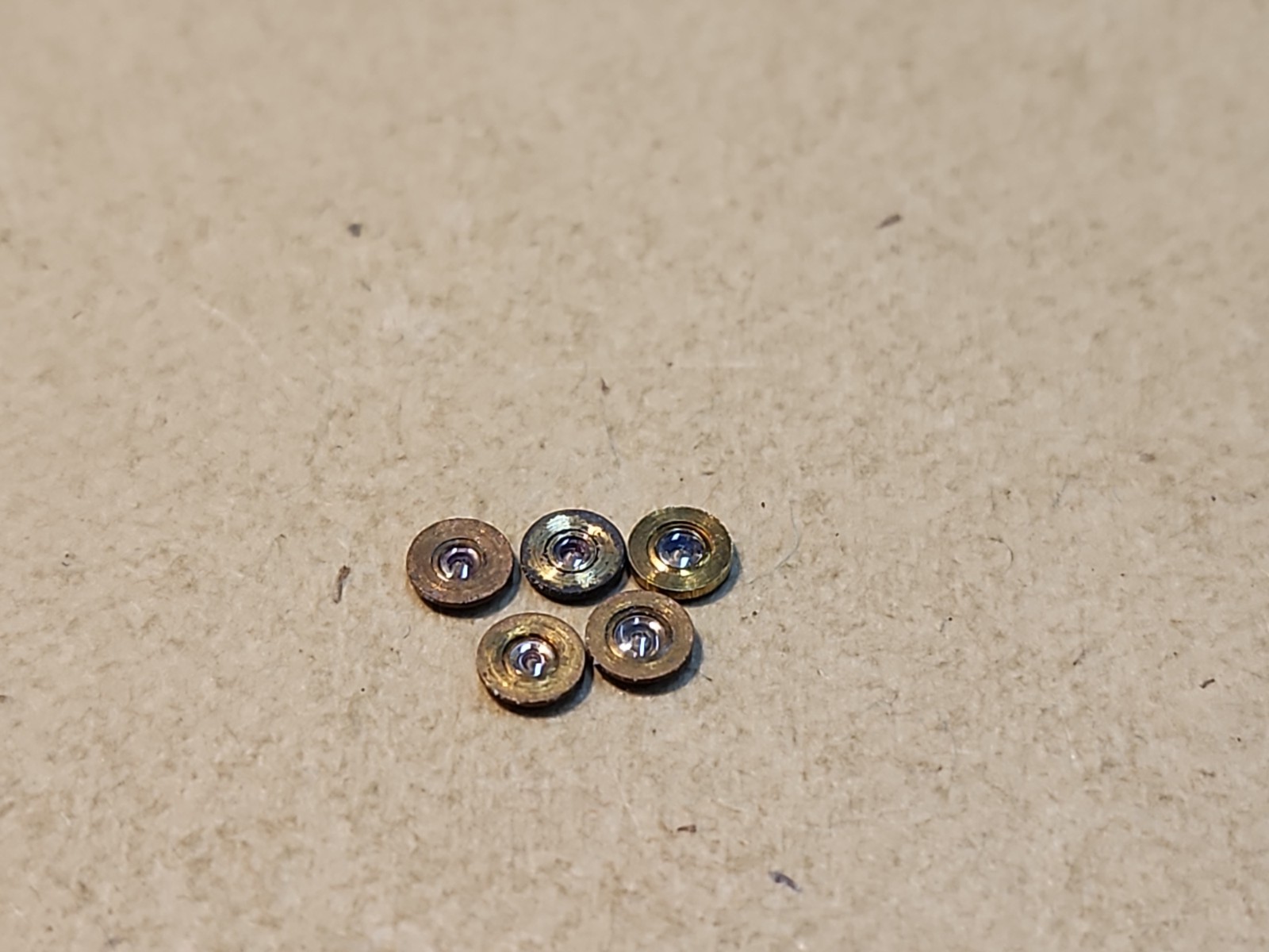 Lot Of 5 American Pocket Watch Hole Jewels 16s-18s Diameter 2.81mm To 2.83mm