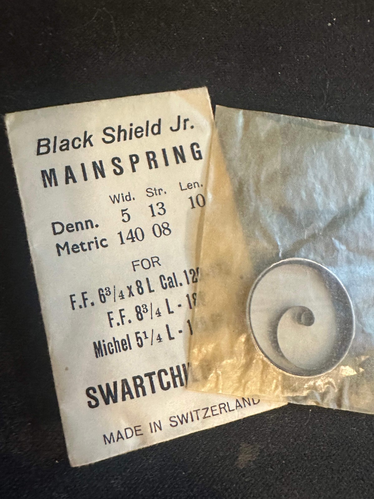 Swartchild Black Shield Jr Mainspring for Font 120 – 123, 189, A. Michel 115 – S