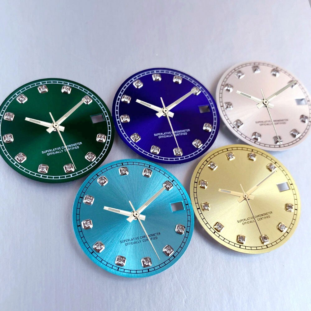 28.5mm Mod Sterile Watch Dial Fit NH35 Sunburst Blue Green Silver Diamond Index