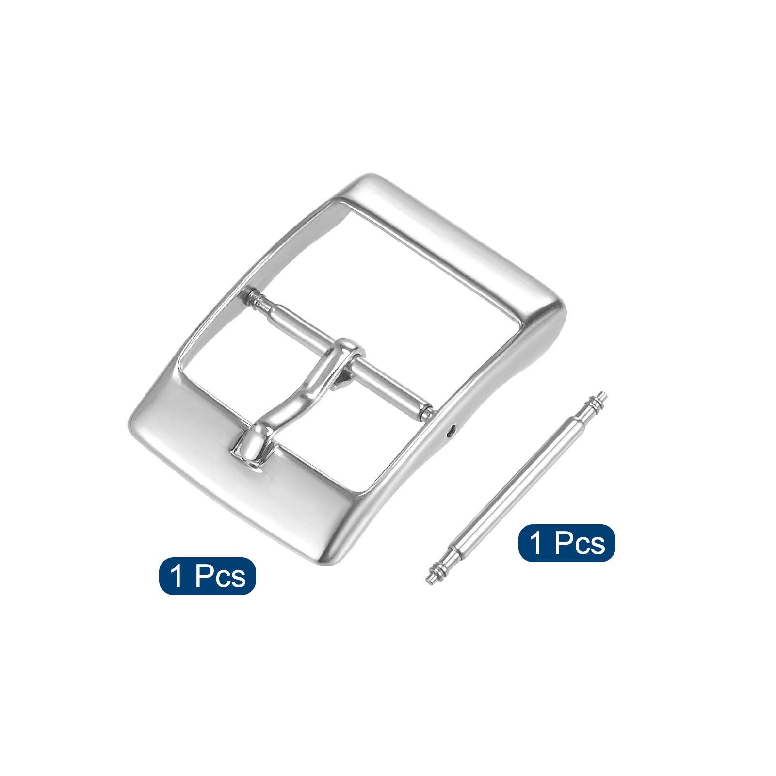 Watch strap clasp, polished stainless steel silver, for 18mm with bar spring