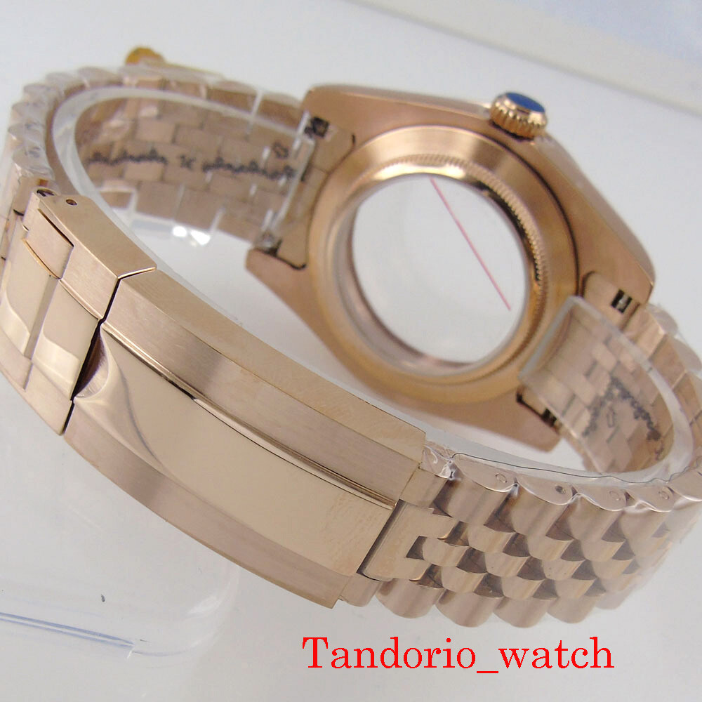 36mm Polished Rose Gold Plated Watch Case Sapphire Glass For NH35A NH36A MIYOTA