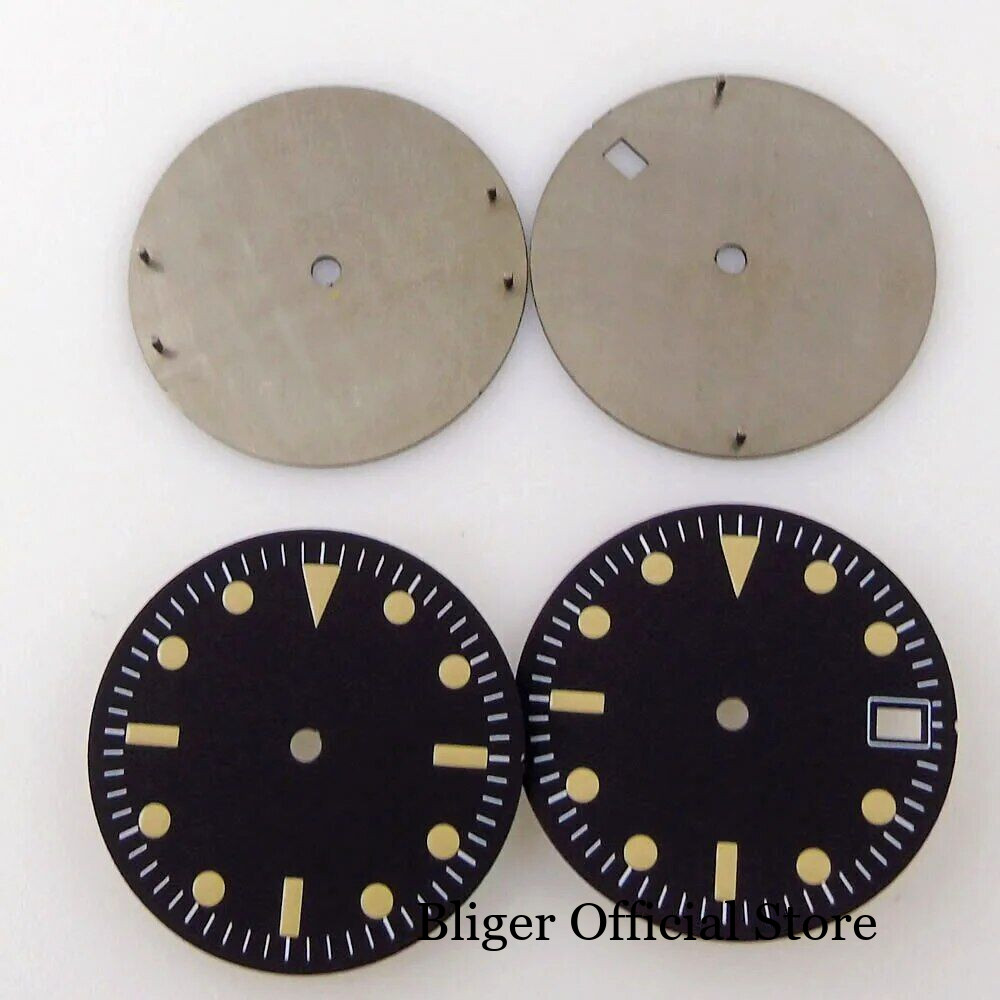 Vintage 28.5mm Black Watch Dial Fit NH35 NH36 Movement Date Window Luminous Part