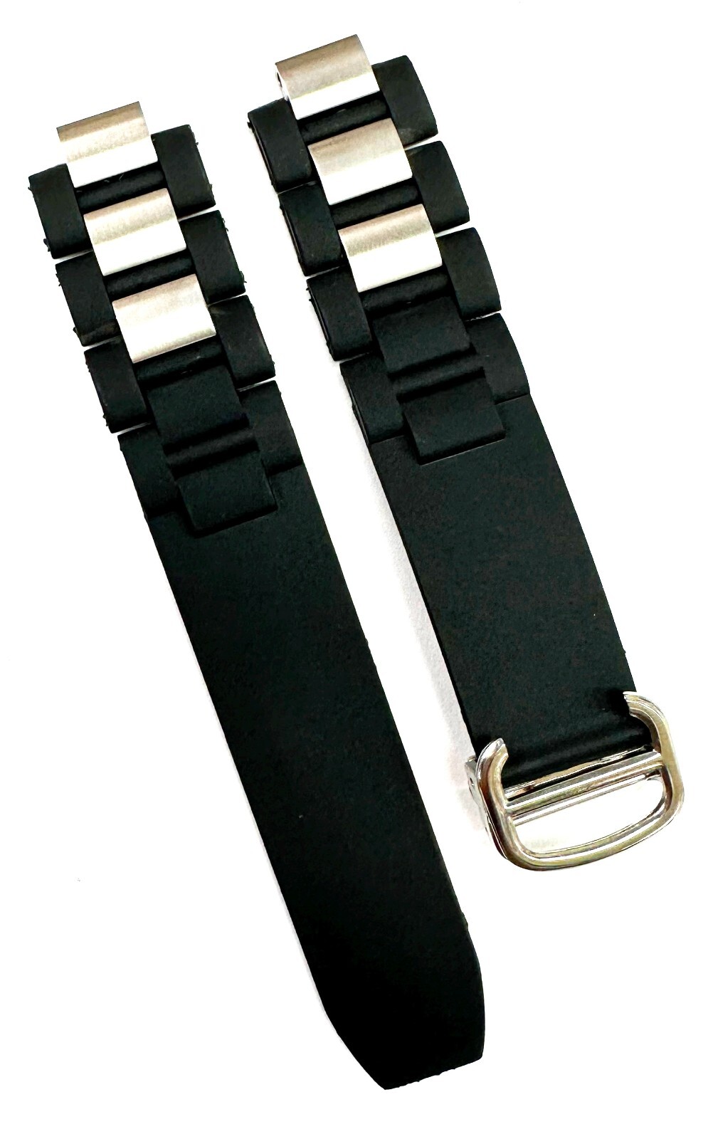 Watch Band For Cartier Chronoscaph 21 Rubber+Steel size(20mmx18mm) Black & White