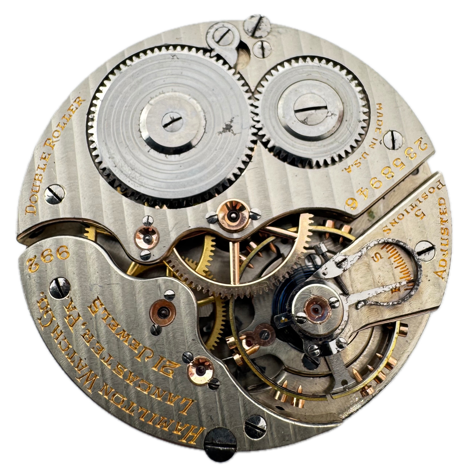 Antique 16s Hamilton Double Sunk Pinstripe Railroad Pocket Watch Movement 992
