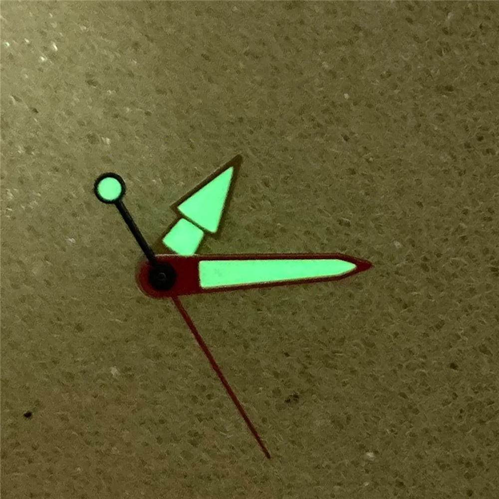 Silver Red Black Watch Hands with Green Luminous for NH35 NH36 Movement