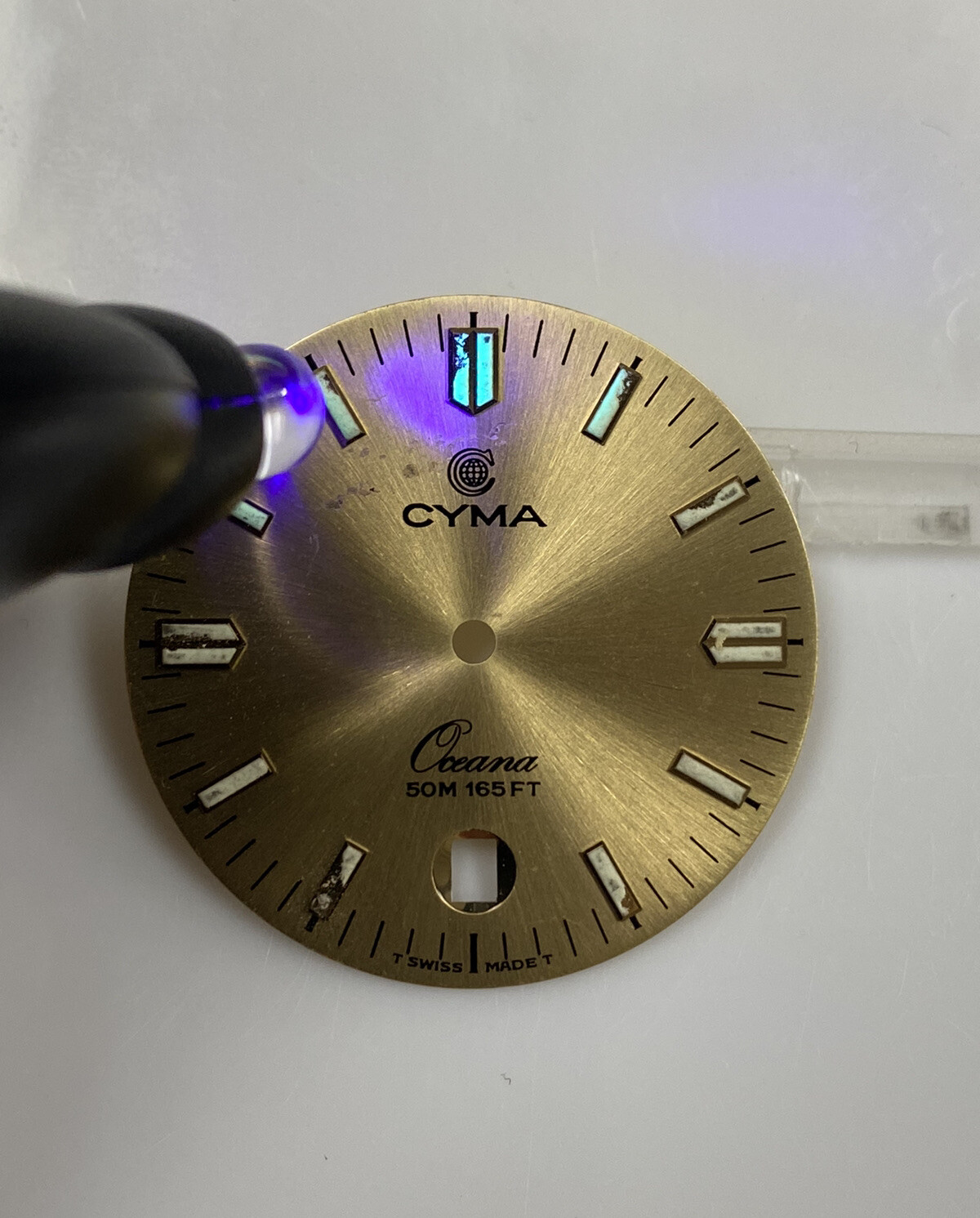 Original Cyma Mens Oceana Champagne Gold Luminous 27.5mm Watch Dial