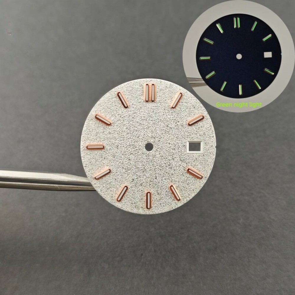 31mm Oak Wood Texture Watch Dial Green Lume Fit NH35 NH36 Mod Part