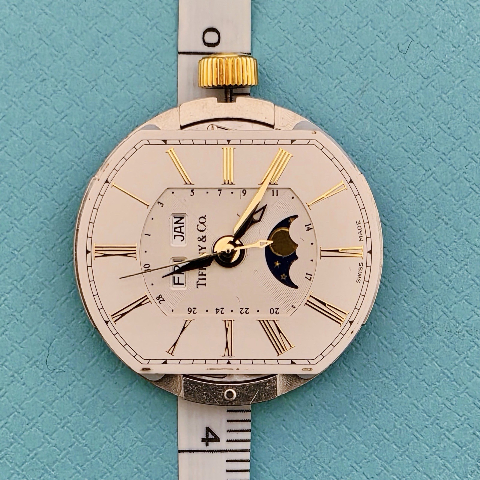 RARE Tiffany & Co. Mark Coupe Automatic Day Date Moonphase 18k SS Dial Movement