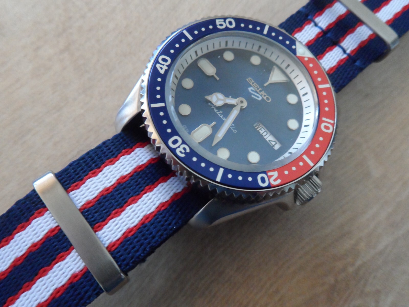 Flat Aluminum Pepsi Bezel Insert for Seiko SKX SRPD Bezel Blue Red+Adhesive Ring