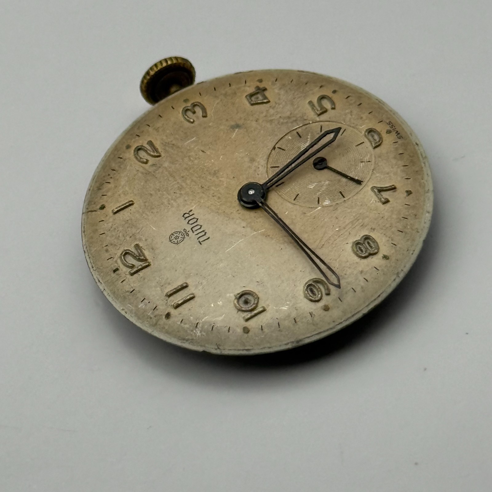 Tudor Watch Movement Running FEF 290 Rolex Crown For Parts / Restoration 23.6mm