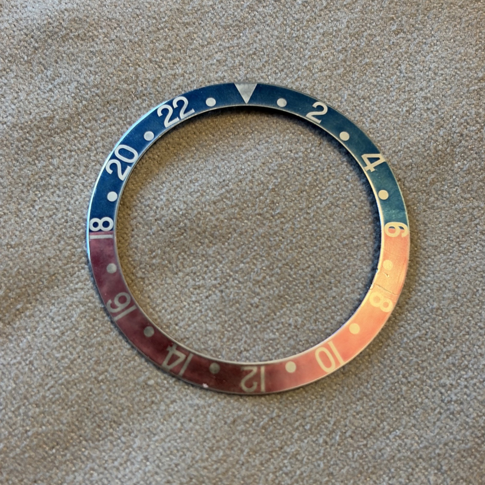 NEW AGED BEZEL INSERT PEPSI ALUMINUM FOR ROLEX GMT BLUE RED. 37.5 x 30.7 mm
