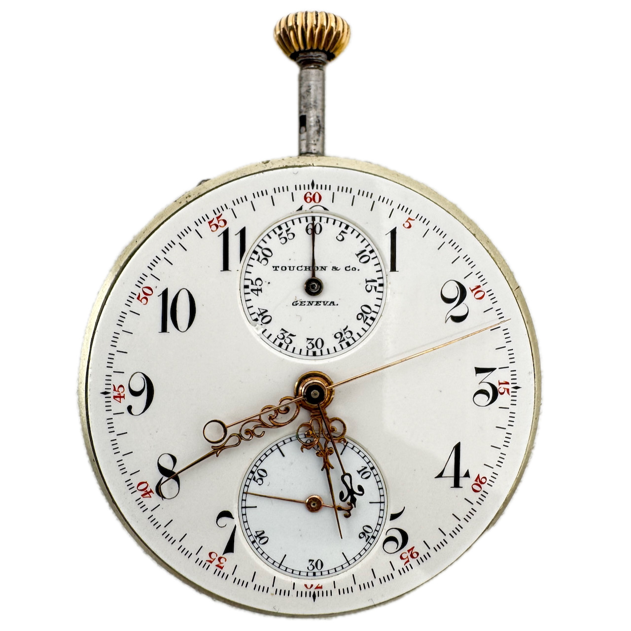 Antique 42mm Touchon Split Second Chronograph Pocket Watch Movement Swiss Rare